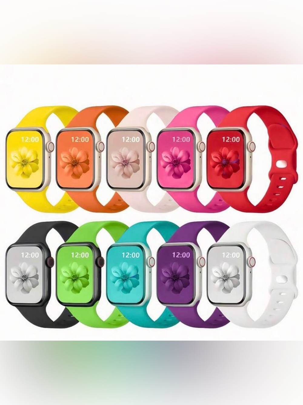 10 Pack Multicolor Women's Soft Silicone Waterproof Watch Bands 38/40/41